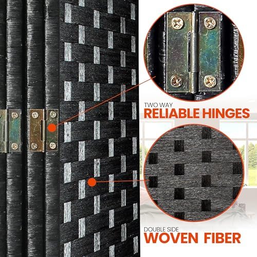 SereneLife 4-Panel Folding Room Divider, Woven Fiber Privacy Screen, Portable Partition for Room Separation, Lightweight Decorative Screen for Living Room, Office, Porch, and Dressing Area, 71” x 18” - Image 5