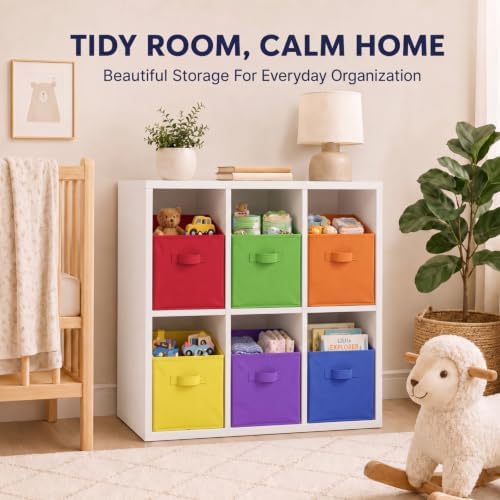 Yinder 6 Pcs Cube Storage Bin, Rainbow Colored 14''x10''x8'' Storage Cubes - Image 6