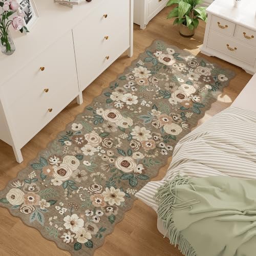 DUKINO 2x6 Runner Rug, Floral Washable Rug for Kitchen, Light Taupe by DUKINO