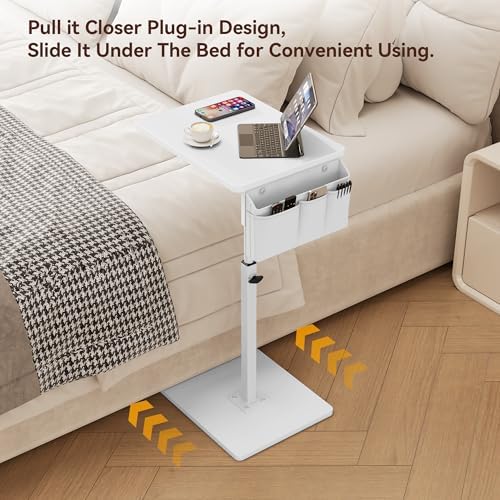 Vagusicc Sofa Armrest Tray Table for Couch, 360° Swivel Height Adjustable TV Tray Table for Small Spaces, Snack Side Table for Couch, Bed, Chair, C Shaped End Side Table for Eating, Reading, Laptop - Image 6
