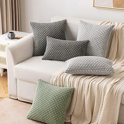 MIULEE Lumbar Decorative Throw Pillow Covers 12x20 Light Grey Corduroy - Image 5