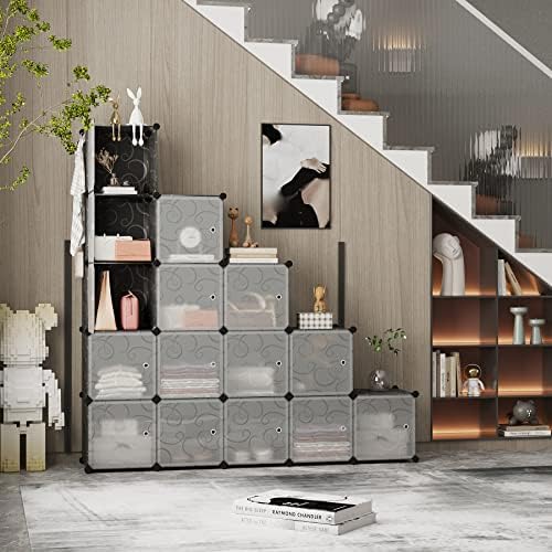 C&AHOME 16-Cube Storage Organizer with Door Platic Closet Organizer Black - Image 2