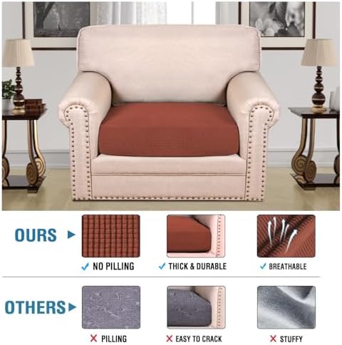 H.VERSAILTEX Super Stretch Individual Seat Cushion Covers Sofa Covers Couch Cushion Covers Slipcover Sets Thick Jacquard Textured Twill Fabric (1 Piece Chair Cushion Cover, Rust) - Image 2