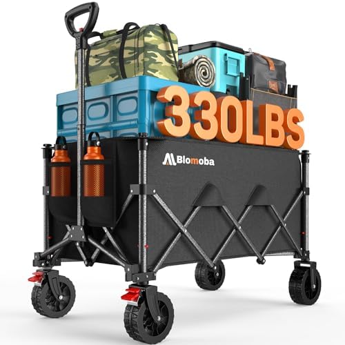 Blomoba Collapsible Wagon Cart with Wheels, 330lbs Heavy Duty Wagon, Black by Blomoba