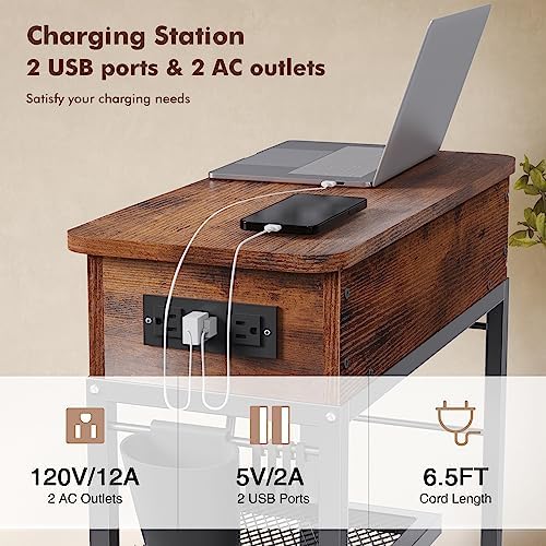 Colima Lift Top End Table with Charging Station and Wheels (Rustic Wood) - Image 5