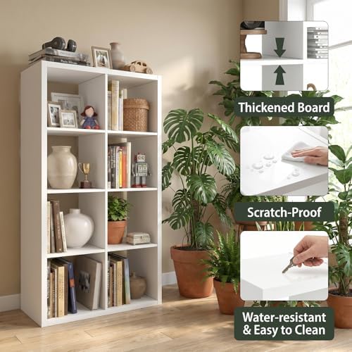 WannabeMyself【2026 Wooden Thick Frame】 8 Cube Storage Organizer with Anti-Tipping Kits, Reversible Open Back Book Shelf,Bookcase for Living Room,Bedroom,Entrance Hall,Office,11.6×48×24.6,White - Image 3