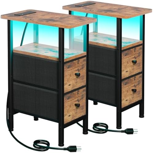 LOAKEKEL Narrow Nightstand with Charging Station, End Tables Living Room by LOAKEKEL