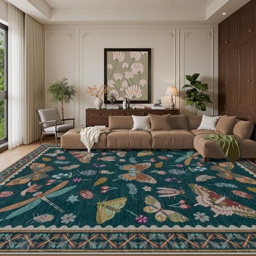 Area Rug 9x12 Living Room: Soft Floral Washable Boho Carpet Teal - Image 2