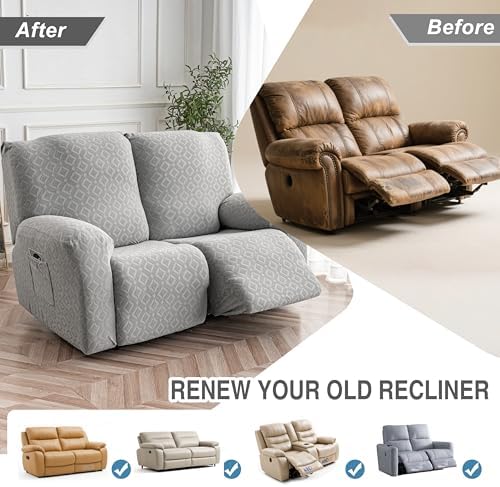 Genina Waterproof Recliner Loveseat Cover,2 Seat Couch Cover,Light Gray - Image 6