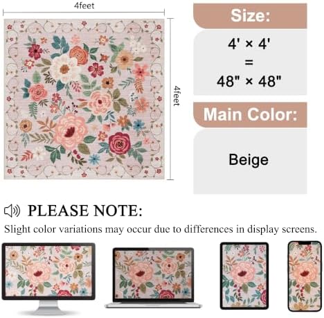 DUKINO 4x4 Square Area Rug, Soft Floral Washable Rug for Entryway, Beige - Image 2
