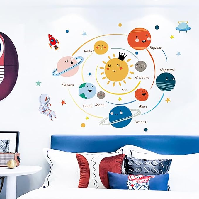 Quanhaigou 3D Solar Space Wall Decals Stickers Wall Murals Wallpaper Decor for Home Floor Living Room (Solar System) - Image 4