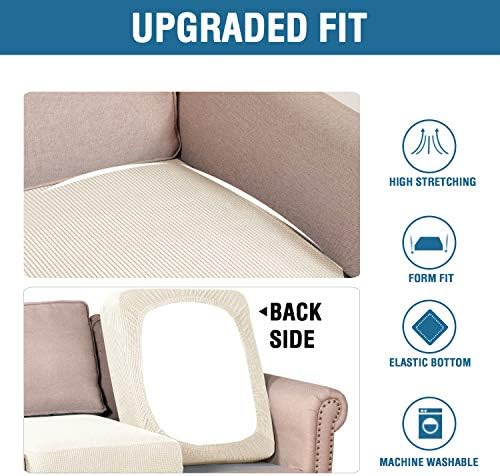 H.VERSAILTEX Super Stretch Individual Seat Sofa Covers Couch Slipcover Sets Thick Jacquard Textured Twill Fabric (3 Piece XL Sofa Cushion Covers, Natural) - Image 6
