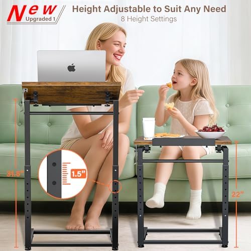 Upgrade Tv Tray Table Set of 2, 8-Level Adjustable Height Couch Side Table, 90° Tilt Angle Foldable C-Shaped End Table with Phone & Tablet Slot Sofa Computer Desk for Couch,Sofa,Bed,Chair,Living Room - Image 2