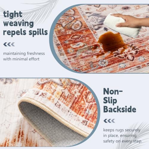 Hanples 4x6 Area Rugs for Living Room, Washable Rug Vintage Floral, Orange - Image 6