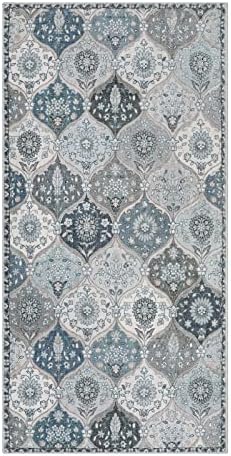 Lahome Moroccan Trellis Small Area Rug, 2x4 Rugs for Entryway Non-Slip Vintage Ultra-Thin Washable Indoor Door Mat Distressed Throw Carpet for Bathroom Kitchen Bedroom Elise, Blue - Image 2