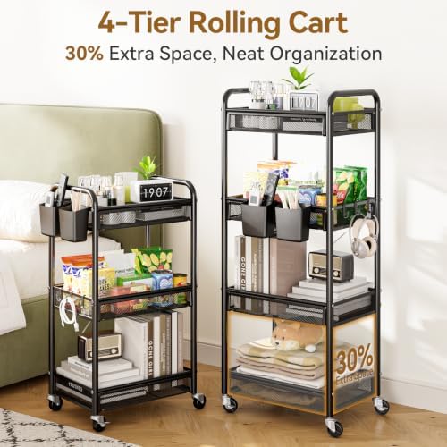 YASONIC 4 Tier Rolling Cart – Rolling Storage Cart with Wheels - Image 2