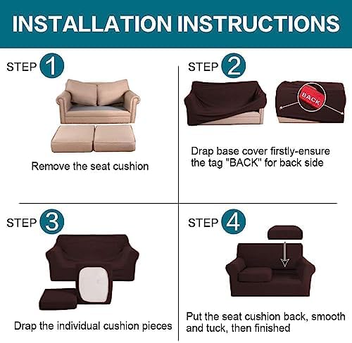 Turquoize 3 Piece Sofa Covers For 2 Cushion Couch Sofa Slipcover Soft Couch Cover For Dogs-Washable Sofa Furniture Covers With 2 Individual Cushion Covers, Feature Thick Fabric (2 Cushion Sofa, Brown) - Image 6