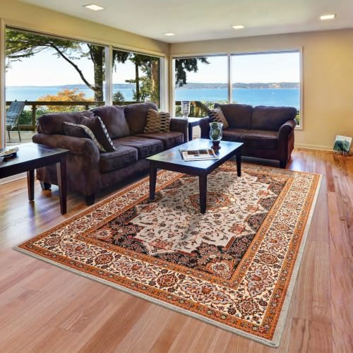 Hanples 5x7 Area Rugs for Living Room, Washable Rug Vintage Floral, Orange - Image 5