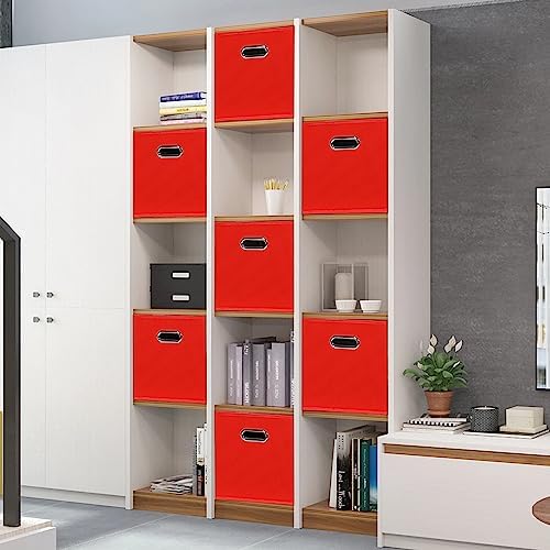 Black Foldable Storage Cubes Bins , Fabric Storage Box Cubes Organizer Baskets with Dual Handles for Home Organizer (Red) - Image 5