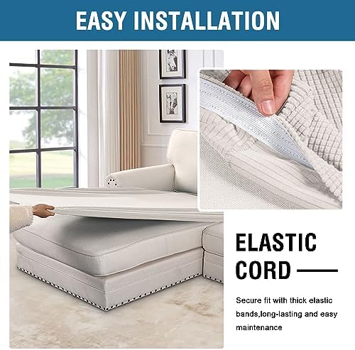 H.VERSAILTEX Super Stretch Individual Chaise Cover Sectional Couch Covers for L Shaped Sofa Both Left/Right Featuring Thick Jacquard Textured Twill Fabric (1 Piece Chaise Cover, Ivory) - Image 5