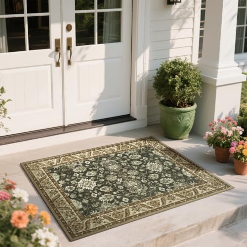 Hanples 2x3 Washable Rugs for Entryway, Vintage Floral Door Mat, Brown - Image 5