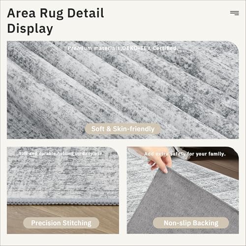 Soalmost Runner Rug 2x8 Washable Non-Slip Hallway Kitchen Runners Grey - Image 6