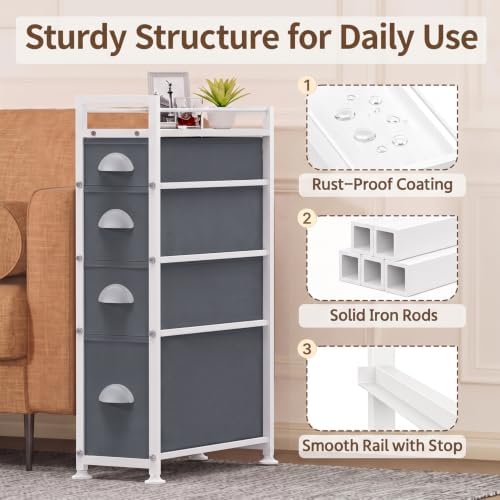 LASZOLA Narrow Cabinet Slim Storage Cart for Bathroom Small Space, Gray - Image 6