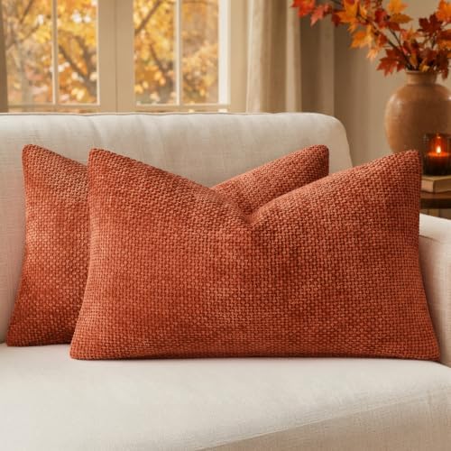 MIULEE Fall Decorative Lumbar Throw Pillow Covers 12x20 Burnt Orange 2 Pack by MIULEE