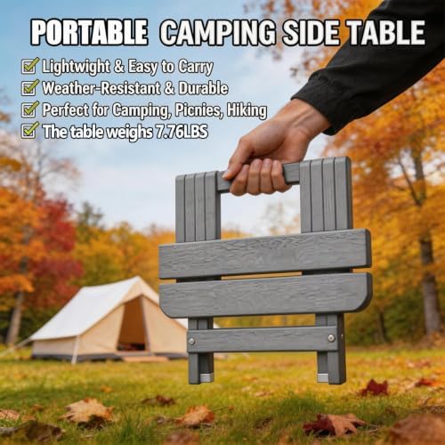 Folding Outdoor Side Table,Small HDPE Patio Table,All-Weather Compact Portable End Table for Patio,Porch,Pool,Grey,11.8" D x 15.7" W x 15.7" H - Image 4