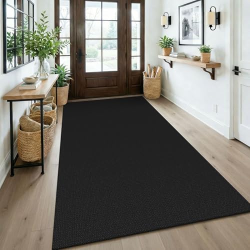 KOZYFLY Washable Area Rug 4x6 ft Non Slip Rubber Backed Living Room Rugs Braided Woven Cotton Kitchen Rugs Indoor Entryway Rug Floor Carpet for Dining Living Room Bedroom, Black/Dark Grey by KOZYFLY