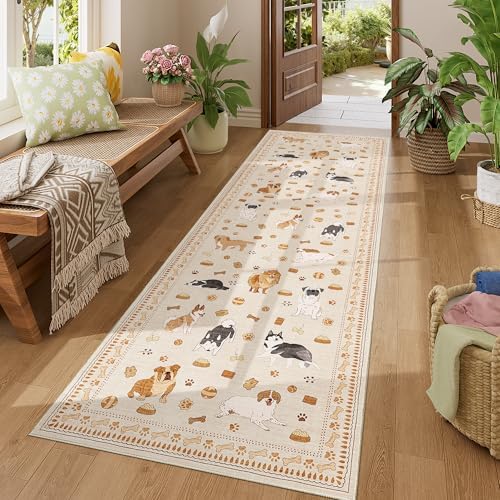 DUKINO 2.6x8 Kitchen Runner Rug, Washable Non Slip Dog Rug, Beige Yellow - Image 3