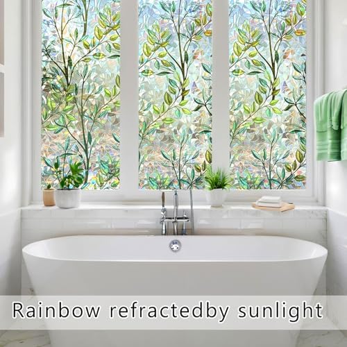 Stained Window Privacy Film, Rainbow Glass Cling, Green, 29.5" x 78.7" - Image 3