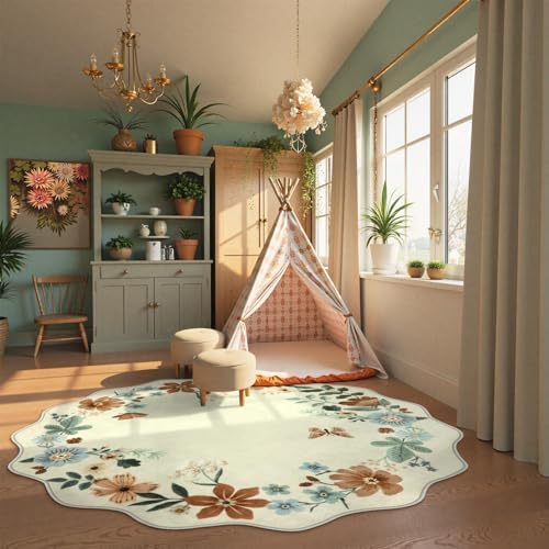Lahome Floral Washable Round Area Rug, Soft Round Rugs 6ft Ultra-Thin - Image 3