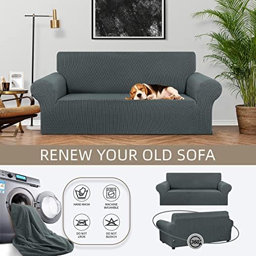 KEKUOU Stretch Loveseat Couch Cover, 2 Cushion Couch Slipcover,Grey - Image 3