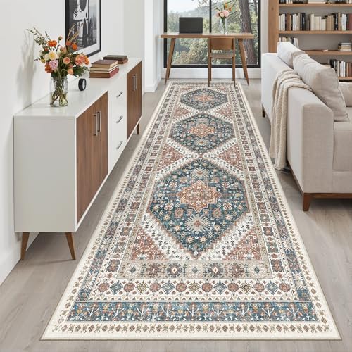 Madane Hallway Runner Rug 3x10 Washable Kitchen Runners 10ft, Navy Blue by Madane