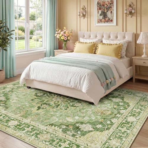 RELEANY Washable Area Rug, 6'x9', Green/Yellow - Image 4