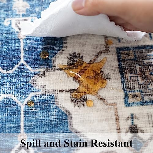 Hallway Washable Runner Rug - 2'6x14 Kitchen Rugs Entryway Rug Runner Vintage Soft Floor Mat Non Slip Indoor Farmhouse Carpet for Bathroom Living Room Bedroom (2'6''x14', Blue) - Image 6
