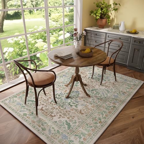 Washable Area Rugs for Living Room: 5x7 Bedroom Rug Vintage Area Rug Stain Resistant Non Slip Low Pile Lightweight Soft Carpets for Dining Room Kitchen Nursery Kids Room Playroom Home Office Indoor - Image 6