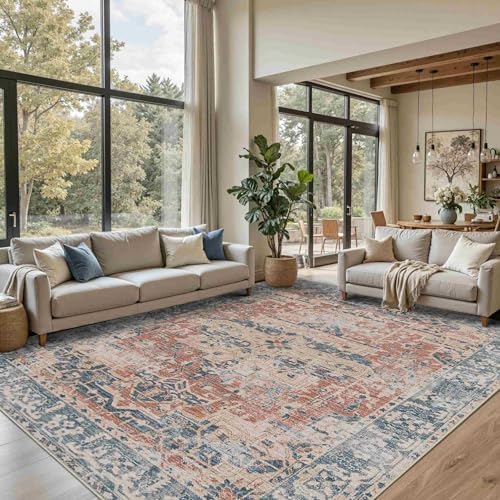Rugxara 8x10 Area Rugs for Living Room Large Washable Rug, Coral Blue - Image 2