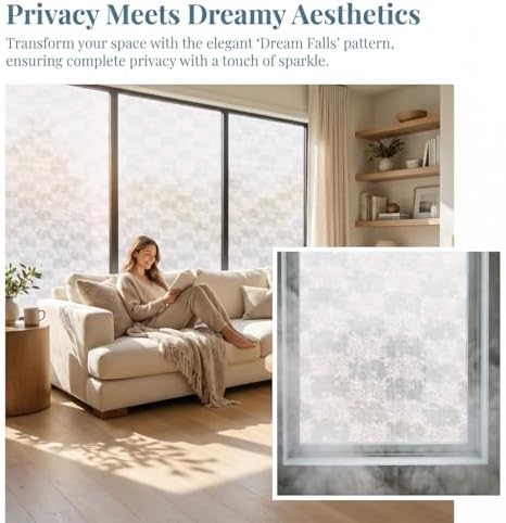Lace Flower Privacy Window Film, Sparkle Frosted Static Cling 17.5"x78.7" - Image 3