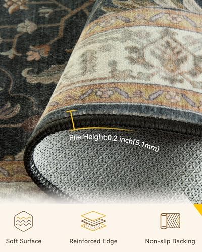 RELEANY Washable Area Rug, 5'x8', Black/Vintage/Beige - Image 3