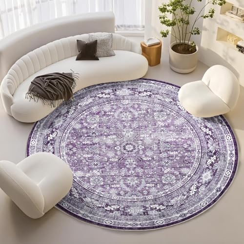 OPPODREAM Vintage Purple Area Rugs 8' Round, Washable Rug for Living Room by OPPODREAM