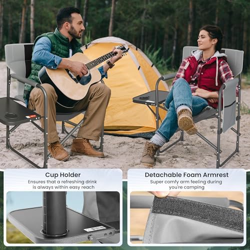 2 Pack Directors Chair 17.5" Seat Height, Bar Height Folding Chair with Side Table, Foldable Camping Chair with Side Pocket for Makeup Artist, Sports Event, Supports 400LBS - Black - Image 5