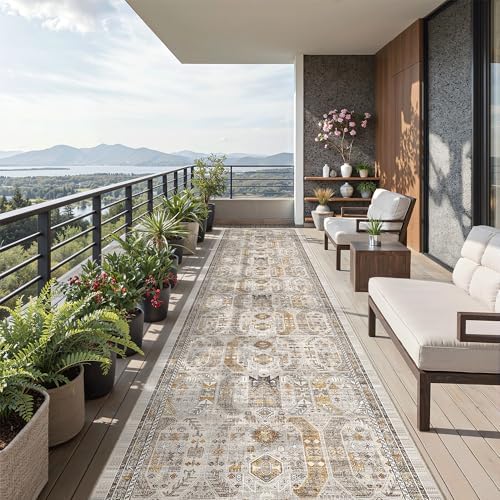 Madane Hallway Runner Rug 3x14 Washable Kitchen Runners Long, Brown/Gold - Image 4