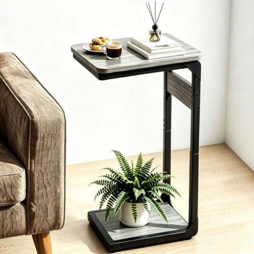 Wood Pedestal Small Sofa Side Table for Couch, C Shaped End Table ET-YB-GY1 by Unknown
