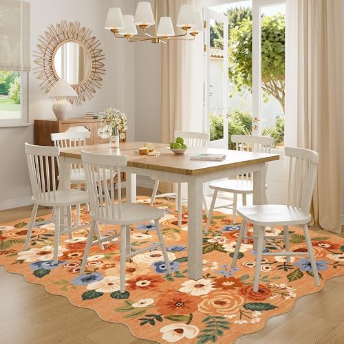 DUKINO 6x9 Area Rugs, Floral Washable Rug for Living Room Non Slip, Orange - Image 3