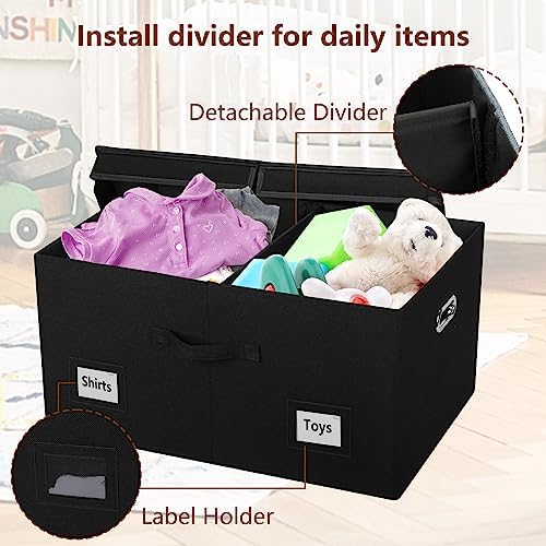 Graciadeco 75 Quarts Extra Large Decorative Storage Bins with Lids, 3 Packs Black Collapsible Storage Bins with Lids, Stackable Storage Bins Decorative Box Storage With Lid Extra Large - Image 5