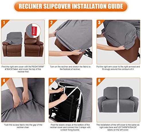 VANSOFY Recliner Cover, 2-Pieces Stretch Reclining Couch Cover with Pockets Loveseat Sofa Slipcovers Soft Washable Furniture Protector for Dogs Cats(Light Gray) - Image 6