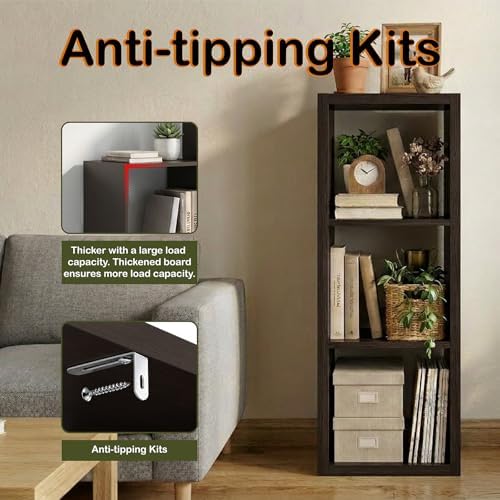 WannabeMyself【2026 Wooden Thick Frame】 3 Cube Storage Organizer with Anti-Tipping Kits, Reversible Open Back Book Shelf,Bookcase for Living Room,Bedroom,Entrance Hall,Office,11.6×36.3×13.1,Chocolate - Image 5