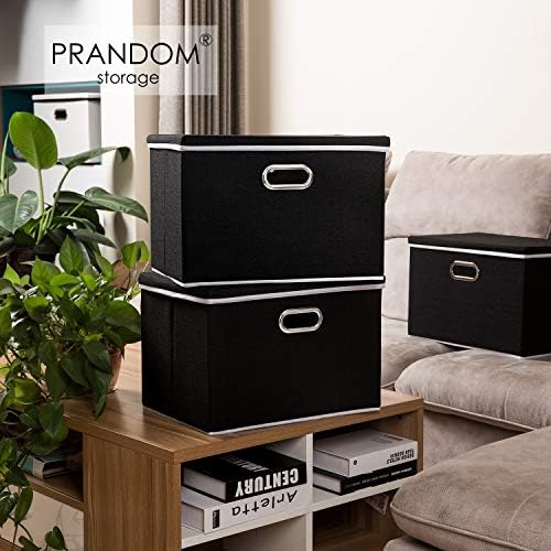 PRANDOM Large Foldable Storage Boxes with Lids [3-Pack] Fabric Collapsible Storage Bins Organizer Containers Baskets Cube with Cover for Home Bedroom Closet Office Nursery Black(17.7x11.8x11.8) - Image 2